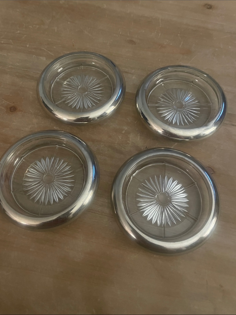 Clear Glass Coaster Set with Silver Rim - 4-Pack